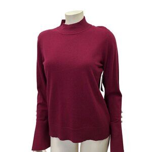 CeCe Womens Burgundy Mock Neck Sweater With Pearl Button‎ Cuffs M NWT